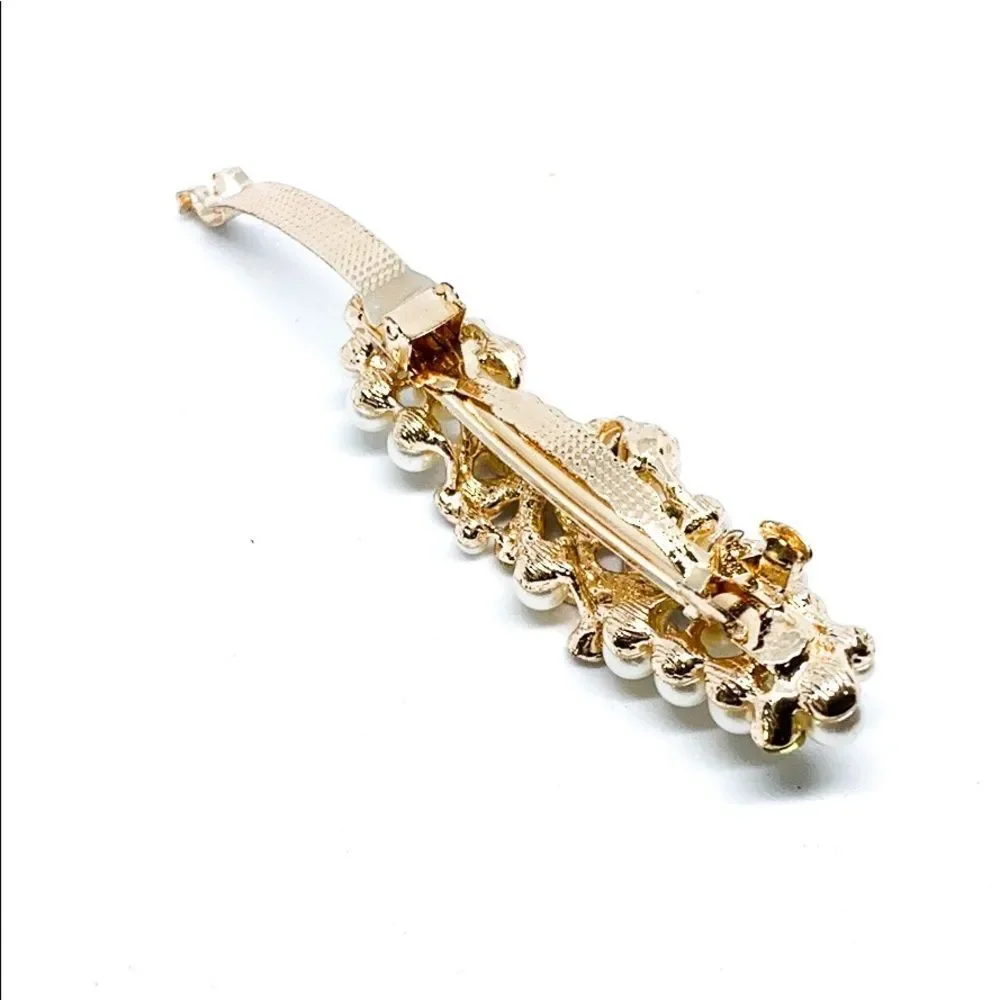 Rhinestone Pearl Gold Hair Clip